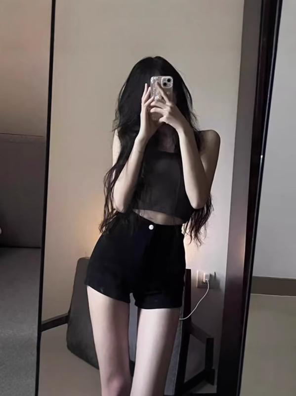 デニム レディース ショートパンツ 黒 ストレッチ ハイウエスト ホットパンツ スキニー 美脚 脚長効果 カジュアル 通勤 普段使い