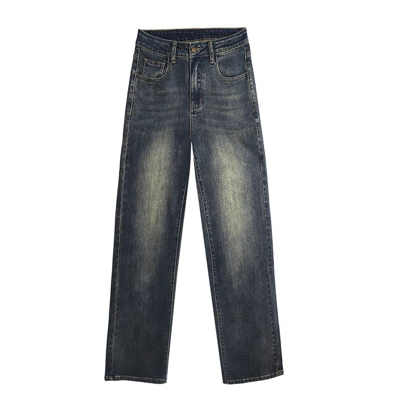 デニム レディース ストレートパンツ ハイウエスト ジーンズ ジーパン スキニー スリム 綿 コットン ブルー グレー 黒 ブラック 春夏 美脚 脚長 小柄 高身長