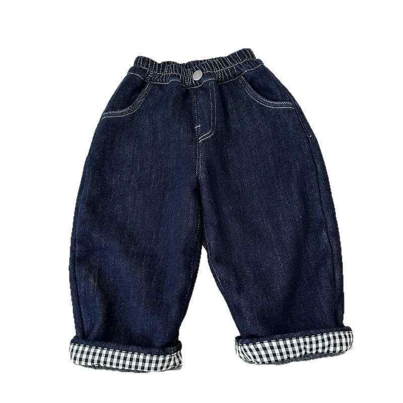 子供用ジーンズ ベビー キッズ 格子柄 ストレートパンツ ロングパンツ 春秋 中小子供 男女兼用 コットン 普段着 90 100 110 120 130 140 ブルー