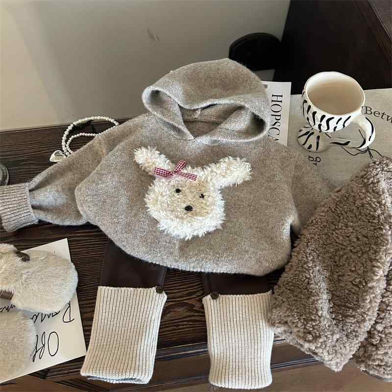 子供用セットアップ 女の子 羊羔ウール コート 長袖ニット 加厚パンツ 3点セット 裏起毛 80 90 100 110 120 130 140 150cm 秋冬