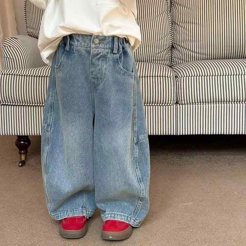 子供服 デニム ワイドパンツ 春秋 男女兼用 キッズ デニムパンツ ゆったり 普段着 ウエストゴム 90cm 100cm 110cm 120cm 130cm 140cm