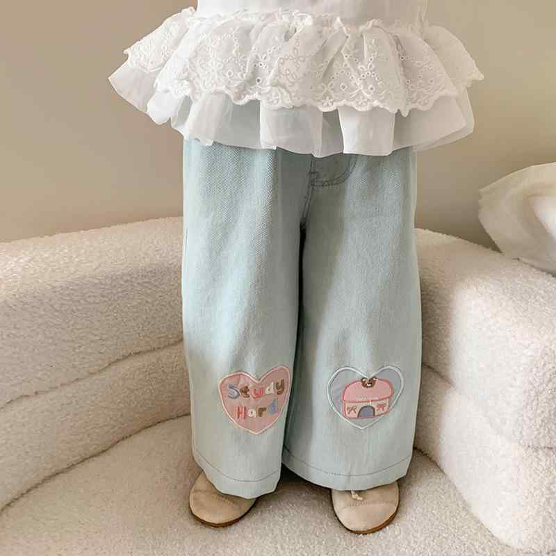 子供服 キッズ デニムパンツ 女の子 女児 ロングパンツ ズボン 80 90 100cm 春 B類 中腰 ウエストゴム ..