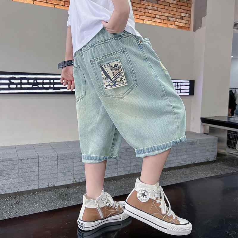 Other - 子供服 パンツ 男の子 デニムパンツ 夏用 薄手 ハーフパンツ ボーイズ 5分丈 8歳以上 コットン 柔らかい 伸縮性 ウエストゴム 普段着 通学着 ブルー 110cm～170cm