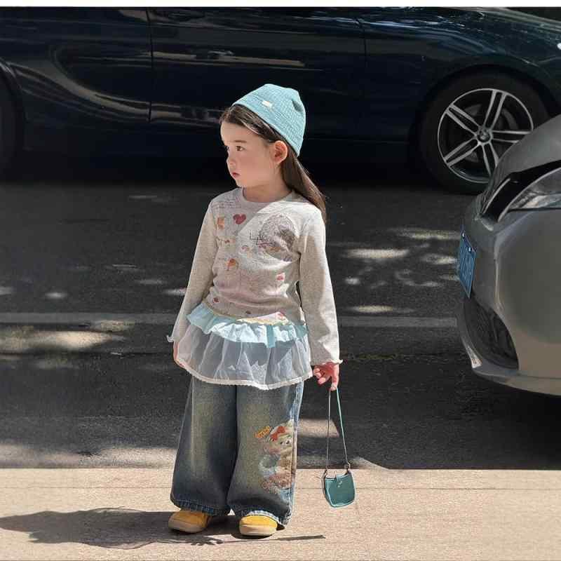 子供服 パンツ 女の子 デニムパンツ 春秋 子供 レトロ カートゥーン プリント ストレートパンツ 綿 80 ..