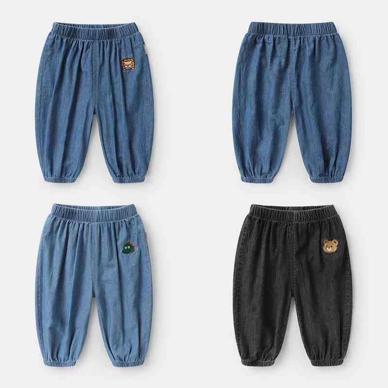 子供用パンツ ベビー キッズ 薄手 デニム ロングパンツ 夏 男女兼用 超ソフト 通気性 刺繡入り かわいい 外出着 深牛仔ブルー 浅牛仔ブルー 深牛仔グレー 73cm 80cm 90cm 100cm 110cm 120cm