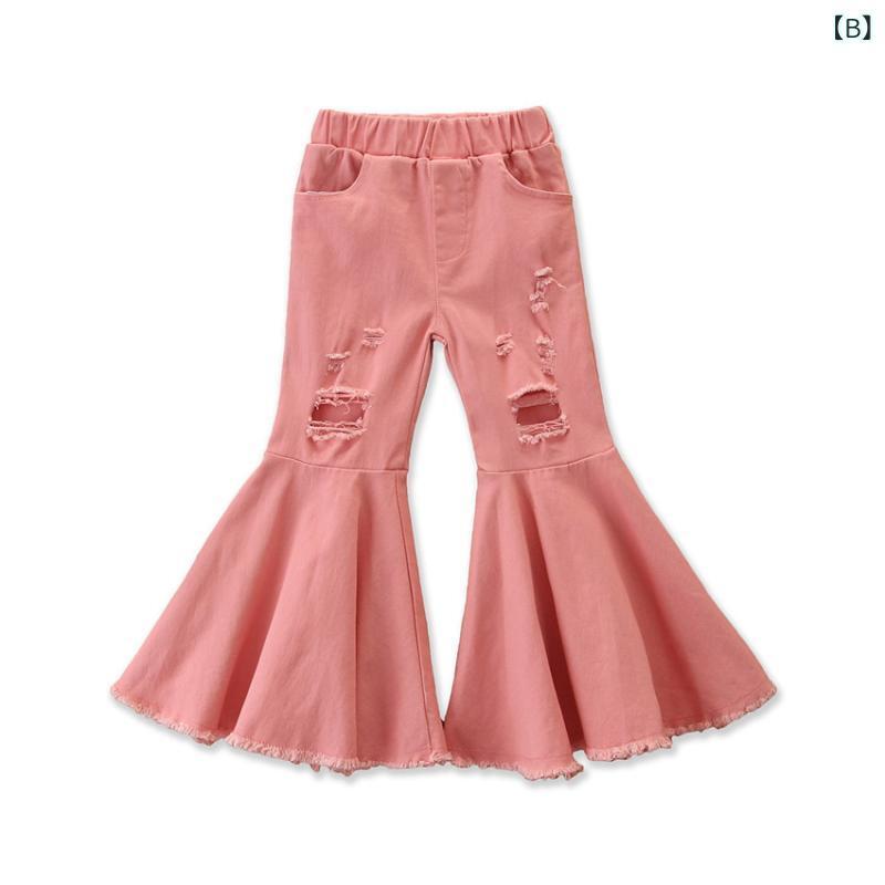 子供服 ガールズ デニムパンツ ジーンズ 長ズボン 春秋 中小 子供 向け 裾フリンジ...