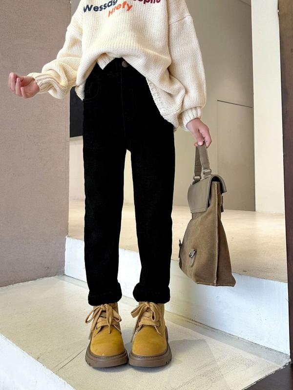 Other - 子供服 パンツ ガールズ デニムパンツ 裏起毛 秋冬 高学年 伸縮性 ブラック 綿 普段着 通学着