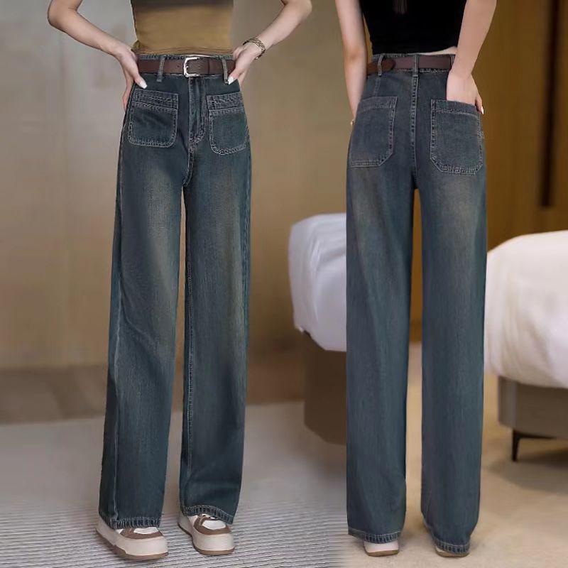 乐天商城 - ジーンズ レディース 高身長 ワイド 春秋 ハイウエスト デニムパンツ ストレート ジーパン 美脚 脚長効果 ゆったり M L XL 2XL 3XL