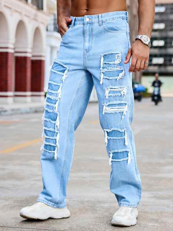 ・カテゴリ: ジーンズ・スタイル: カジュアル・パンツの長さ: 長ズボン・股上: ミドルウエスト・フロント: ジッパーフライ・厚さ: 普通・対象: 青少年・主な素材: 綿・素材の割合: 85%・シーン: 日常・ディテール: マルチポケット・ストレッチ: ノーストレッチ・裾: ストレート・加工: 水洗い・カラー: ライトブルー・サイズ: S, M, L, XL, XXL・性別: 男性・パンツのタイプ: ストレート・特殊加工: その他