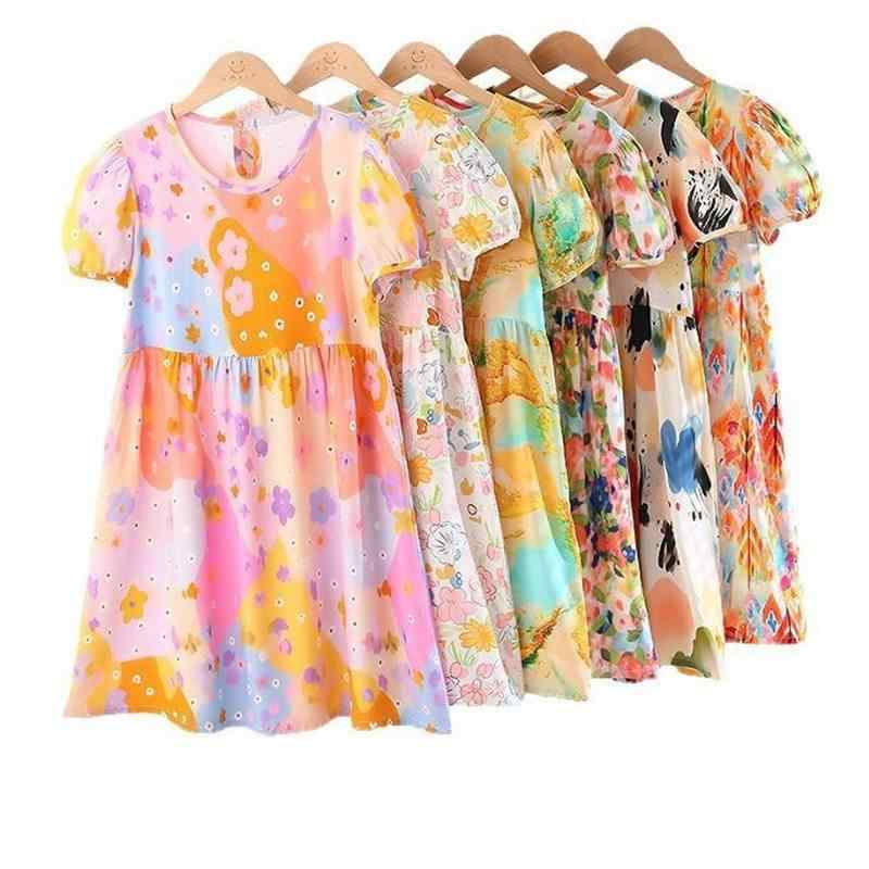 ワンピース ガールズ パフスリーブ フラワープリント プリンセスドレス コーデュロイ Aクラス 粘纤 春..