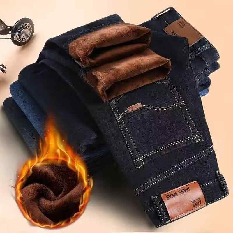 デニム メンズ ジーンズ 裏起毛 ストレート 暖パン 厚手 秋冬 カジュアル 普段使い 綿 ブラック 黒 ブルー 青 多ポケット