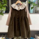 ワンピース キッズ 女の子 子供 春秋物 レトロ コーデュロイ 背心裙 ベストワンピース Aライン 綿 セットアップ かわいい ナチュラル 80cm 90cm ...