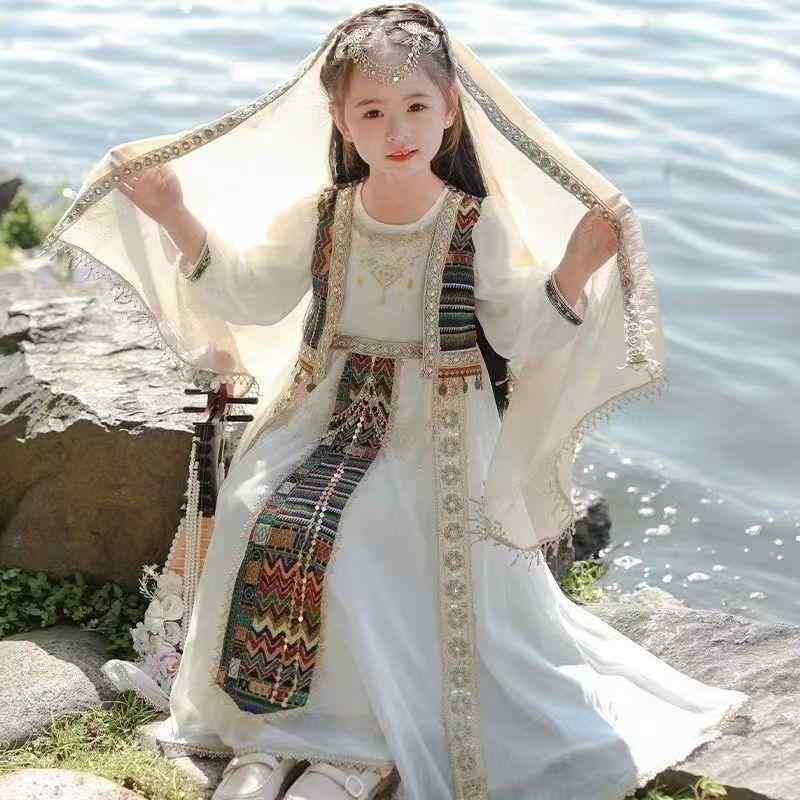 ワンピース 女児 子供 チャイナドレス シルクロード 明珠 プリンセス風 古風 異国情緒 長袖 ドレス チ..