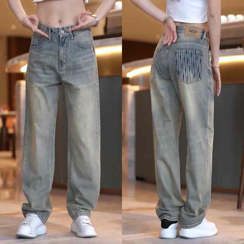 デニム メンズ ストレートジーンズ ゆったり ワイドレッグパンツ ウォッシュ加工 カジュアル Gパン ジーパン ロングパンツ 5ポケット ブルー(4.0)