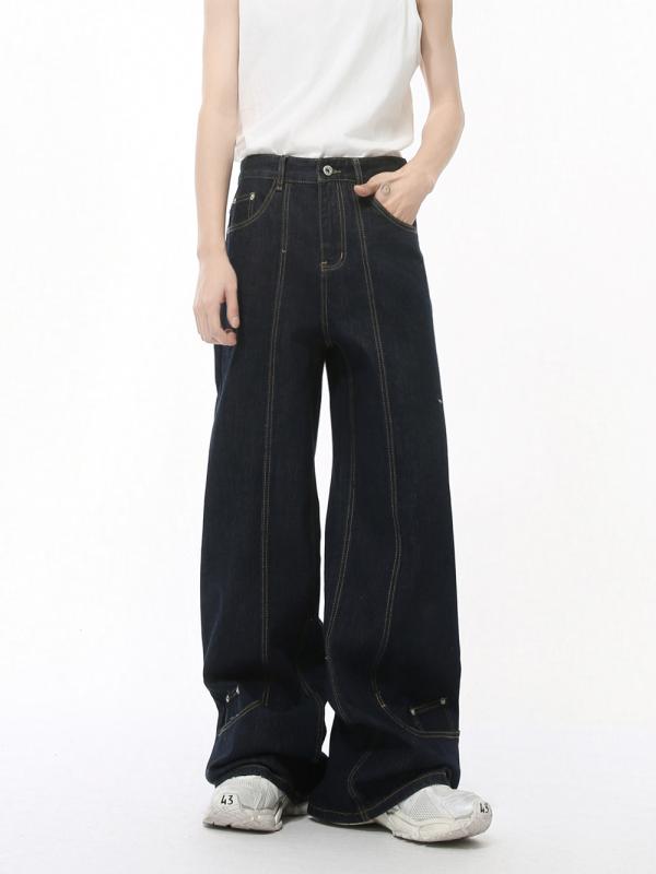 ジーンズ メンズ 男性用 秋物 デニムパンツ ワイドレッグ ストレートデザイン ゆったりめ コットン混紡 ブルー