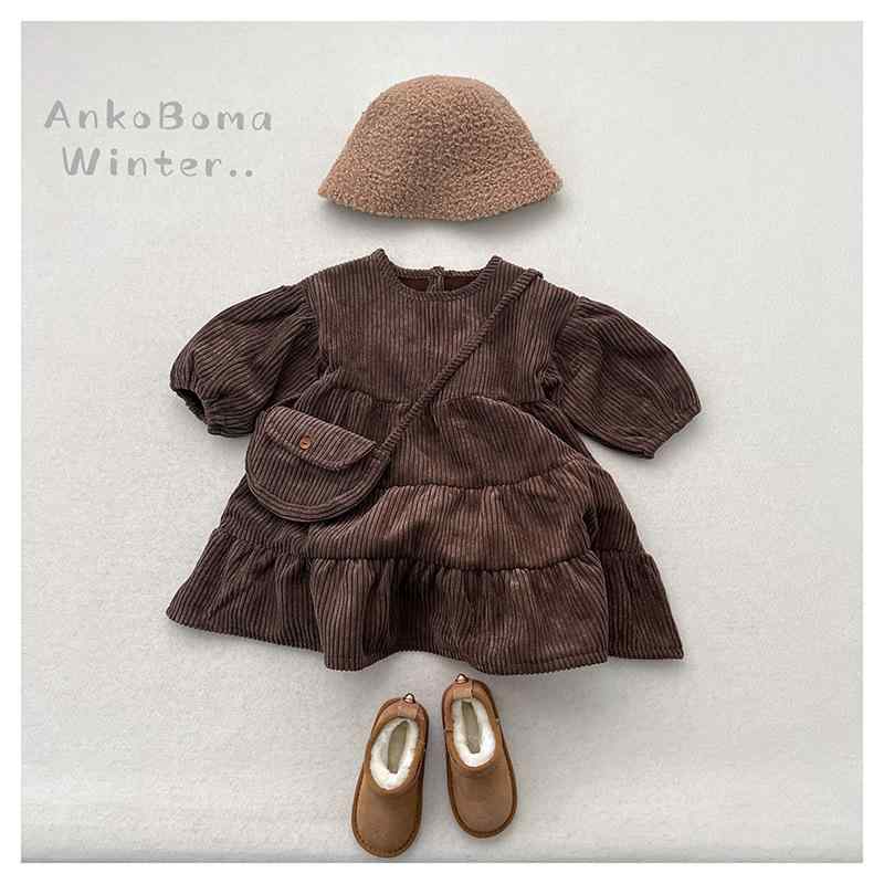 ワンピース キッズ 女の子 子供 秋冬 コーデュロイ プリンセス 長袖 膝丈 無地 80cm 90cm 100cm 110cm 120cm 130cm