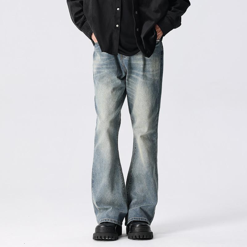 ジーンズ メンズ ストレート ウォッシュ加工 リラックスフィット ビンテージ ブルー デニムパンツ カジュアル スタイル 春
