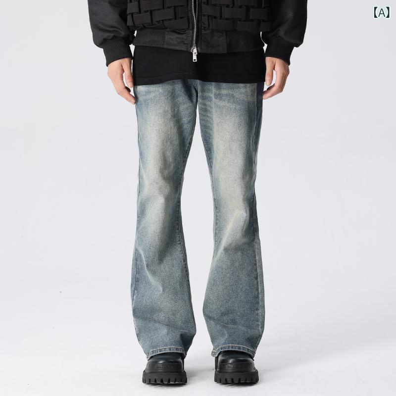 ジーンズ メンズ ストレート ウォッシュ加工 リラックスフィット ビンテージ ブルー デニムパンツ カジュアル スタイル 春