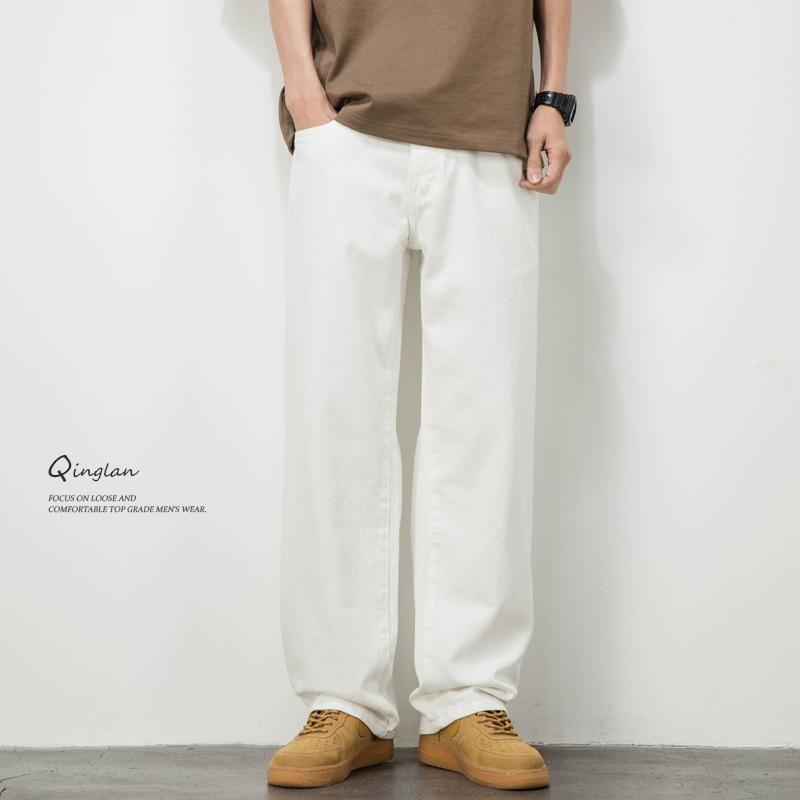 デニム メンズ ジーンズ ワイドレッグ ストレートパンツ 白色 ジーパン リラックスフィット ゆったり 春秋 カジュアル(4.0)