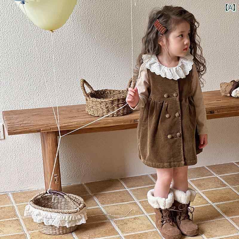 ワンピース キッズ 女の子 子供服 春秋 コーデュロイ 背心裙 Aラインスカート ノー...