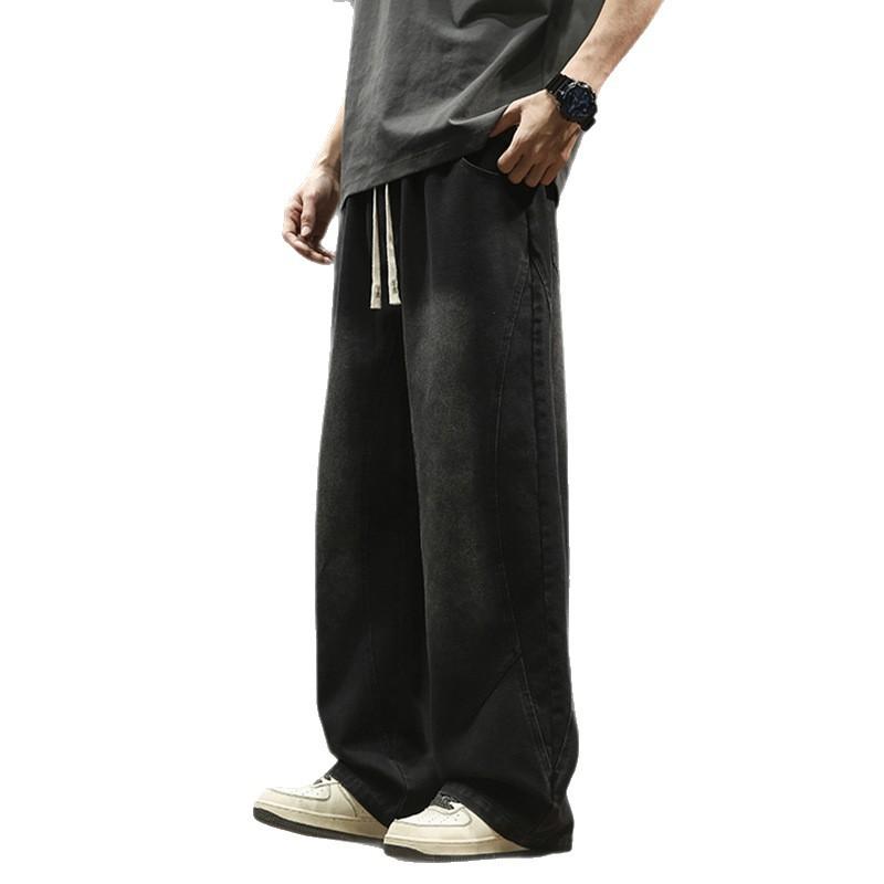 ジーンズ メンズ ゆったり ワイドレッグ ストレート デニムパンツ カジュアル ブラック ブルー 春夏 秋冬 大码