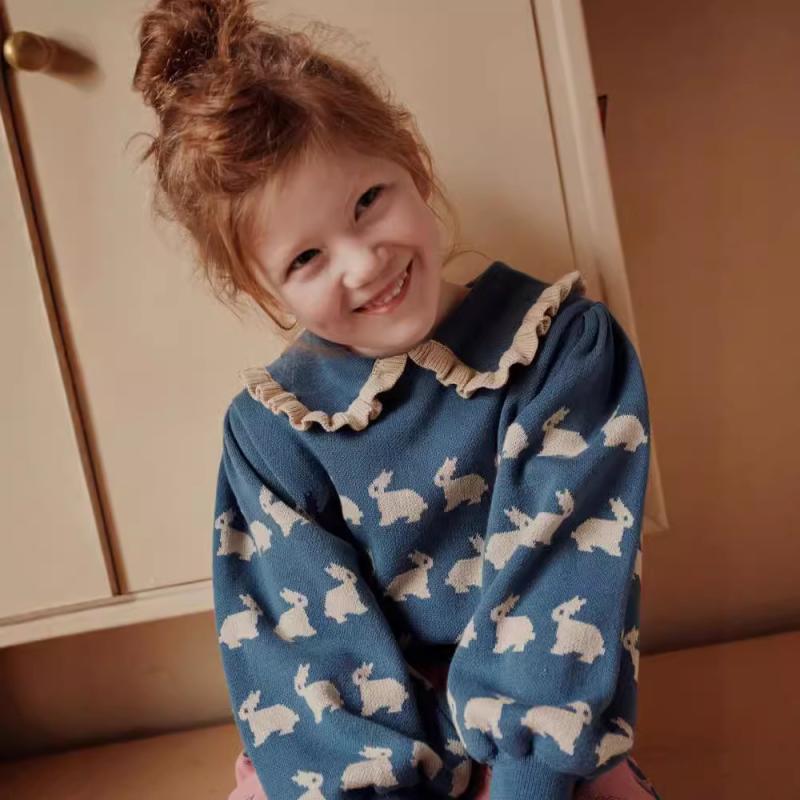 ニット・セーター ガールズ 子供服 コーデュロイ スカート 上下セット 花柄 長袖 トップス チュニック ..