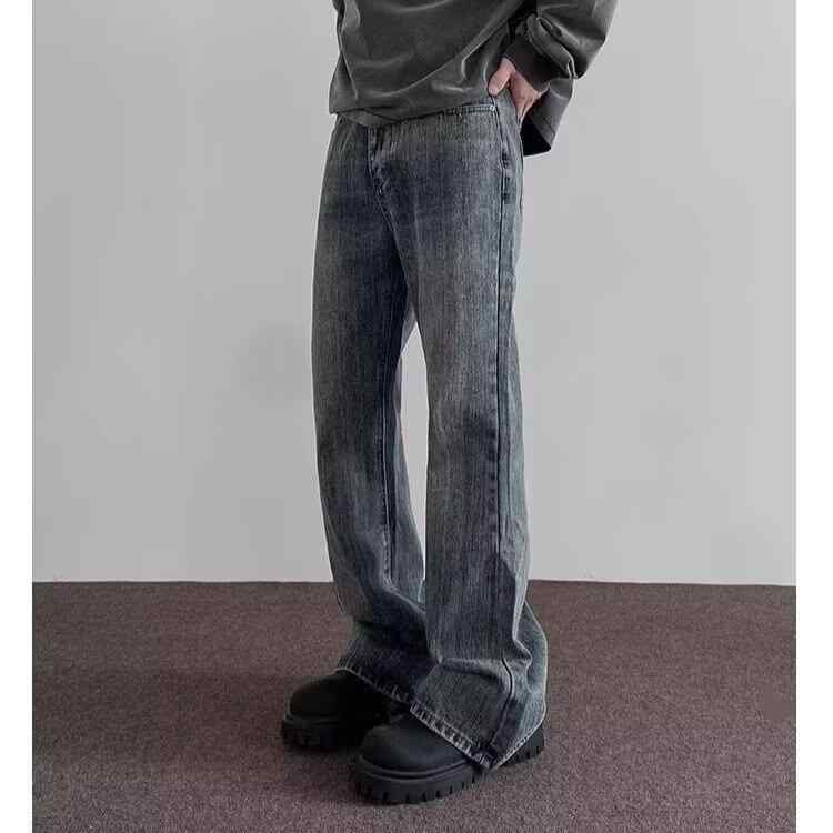 デニム メンズ ストレート ジーンズ ウォッシュ加工 ダメージ加工 デニムパンツ Gパン ジーパン カジュアルパンツ 薄手 春