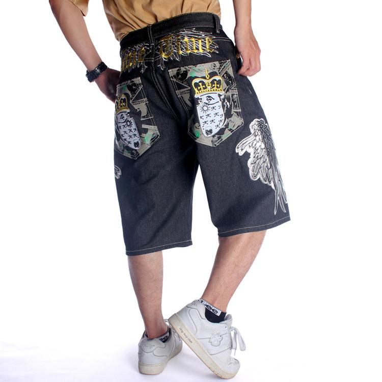 デニム メンズ ハーフパンツ ワイド バギーパンツ 刺