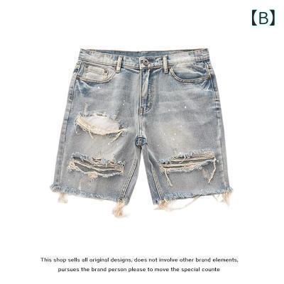 シャドーテールのジーンズ メンズ ダメージ加工 ストレート デニムパンツ ウォッシュ加工 カットオフ グランジ モード系 アメカジ ジーパン ボトムス 黒 ブラック ブルー 大きいサイズ｜アングル3