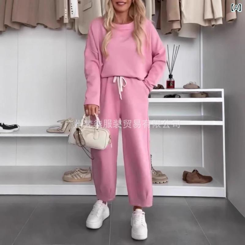 セットアップ レディース 長袖 スウェット トレーナー ロングパンツ 2点セット 無地 ジャージ ルームウェア 部屋着 イージーパンツ ピンク系 イエロー カーキ グリーン グレー