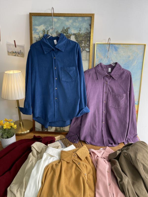 ・素材: 綿95%以上・柄: 無地・袖丈: 長袖・フィット: ストレート・着丈: 普通 (50cm超 65cm以下)・ネックライン: 襟付き・袖のタイプ: レギュラー・色: 紫, 海藍, 杏, 赤, 白, 姜黄, 薄ピンク・サイズ: フリーサイズ・スタイル: 日韓カジュアル・フロント: シングルブレスト・カテゴリ: シャツ