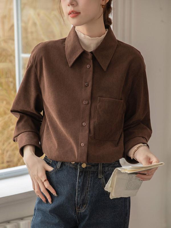 シャツ レディース 秋冬 コーデュロイ ネルシャツ ブ