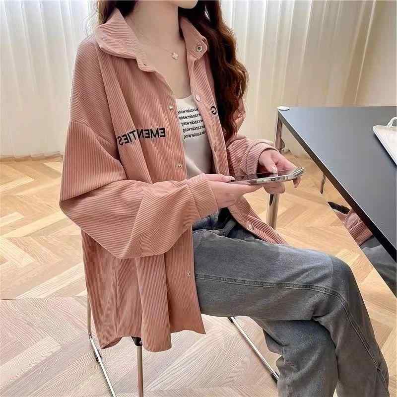 シャツ レディース コーデュロイ トップス 秋冬 ゆったりサイズ ミドル丈 チュニック ピンク系 オフホワイト