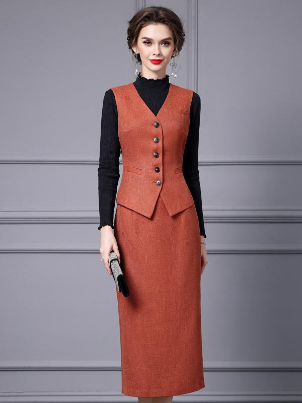 ・カテゴリ: カジュアルセットアップ・柄: 無地・スカート丈: ミモレ丈・製法: パッチワーク・素材: ポリエステル・主な素材: ポリエステル・素材（%）: 30-50・カラー: オレンジ, グレー, コーヒー, ブルー・サイズ: S, M, L, XL, 2XL, 3XL・スタイル: エレガント・袖丈: ノースリーブ・袖のタイプ: ノースリーブ