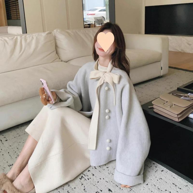 スカート レディース 厚手ウール コート トップス セットアップ 秋冬 小柄 細見え ファッション ポリエステル 普段使い 通勤 エレガント