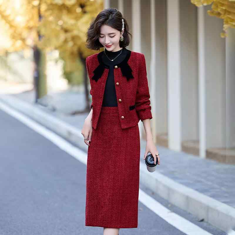 ファー付き薄紫ジャケットとツイードスカートセット　ジェーンマープル　セットアップ ファー付き薄紫ジャケットとツイードスカートセット ジェーンマープル