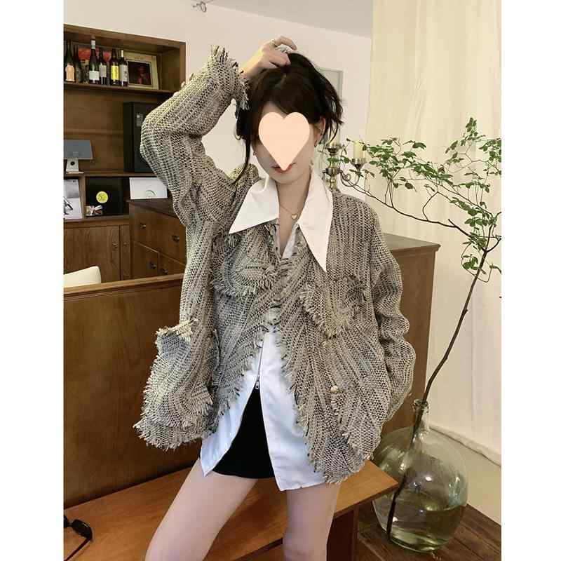 ジャケット レディース ツイード 長袖 秋物 エレガント デザイン アウター トップス 白シャツ ポリエステル