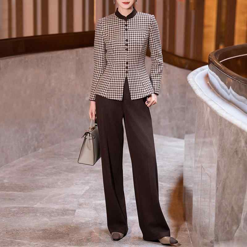 セットアップ レディース 秋冬 ファッション 上下セット 2点セット 長袖 トップス パンツ ニット 伸縮性 カフェ色