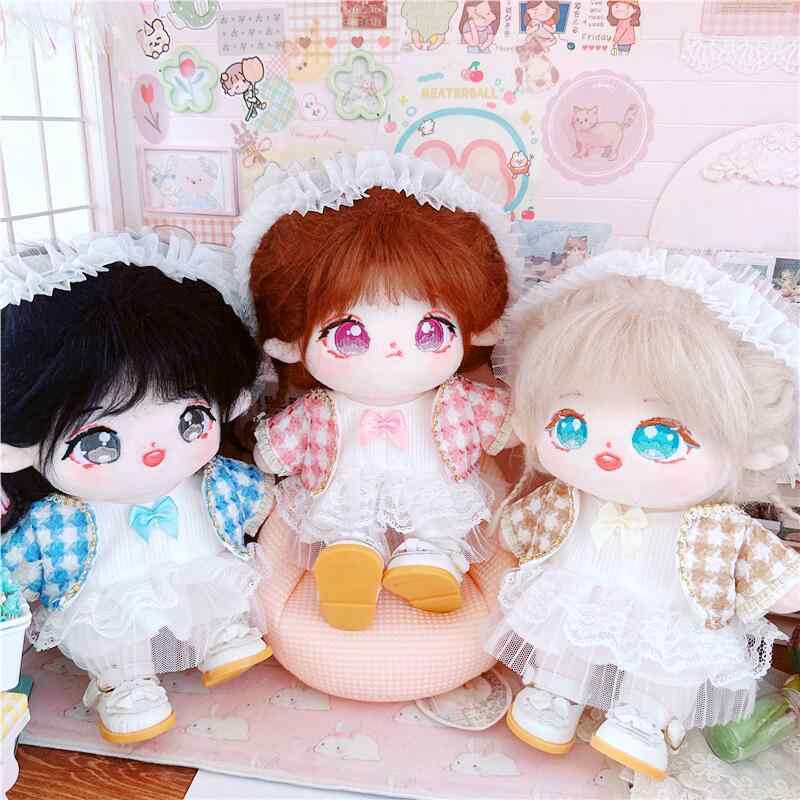 ぬいぐるみ 20cm 着せ替え 服 人形用 アウトフィット ツイード スカート セット ピンク系 ブラウン系 ブルー系 公主 シューズ ホワイト