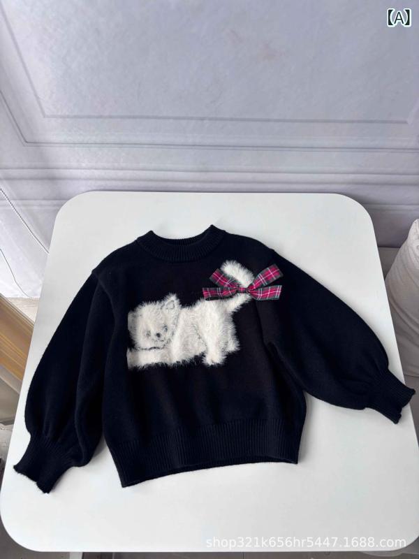 子供服 ニット 猫咪 リボン クリスマス チェック柄 ウール スカート セットアップ 女の子 ガールズ 秋..