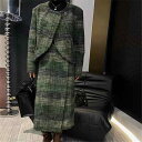 コート レディース ウール 格子柄 緑系 ショート丈 ラウンドネック 長袖 ブリティッシュスタイル 通勤 エレガント セットアップ グレンチェック