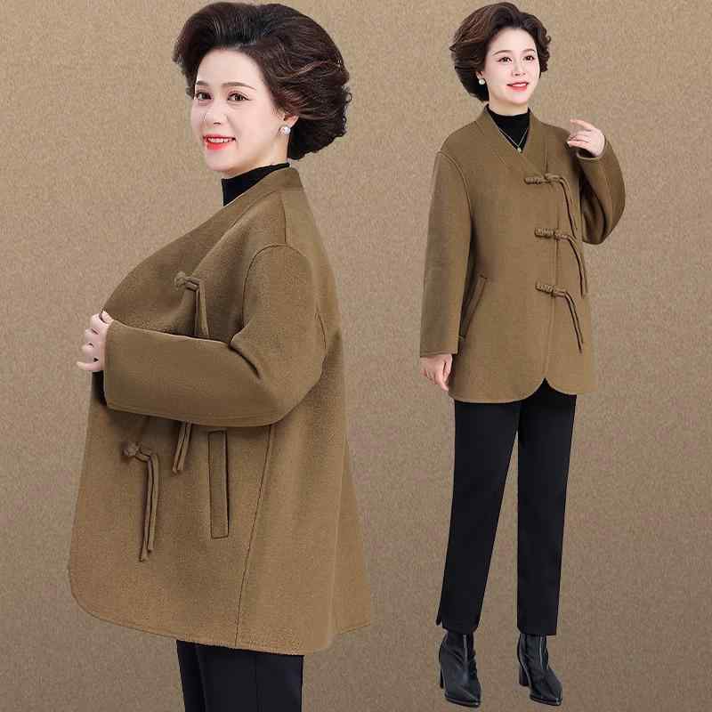 コート レディース 中高年向け 秋冬 ウール ポリエステル アウター ミドル丈 ゆったりサイズ M L エレガント カジュアル 普段使い お出かけ着 中国レッド...