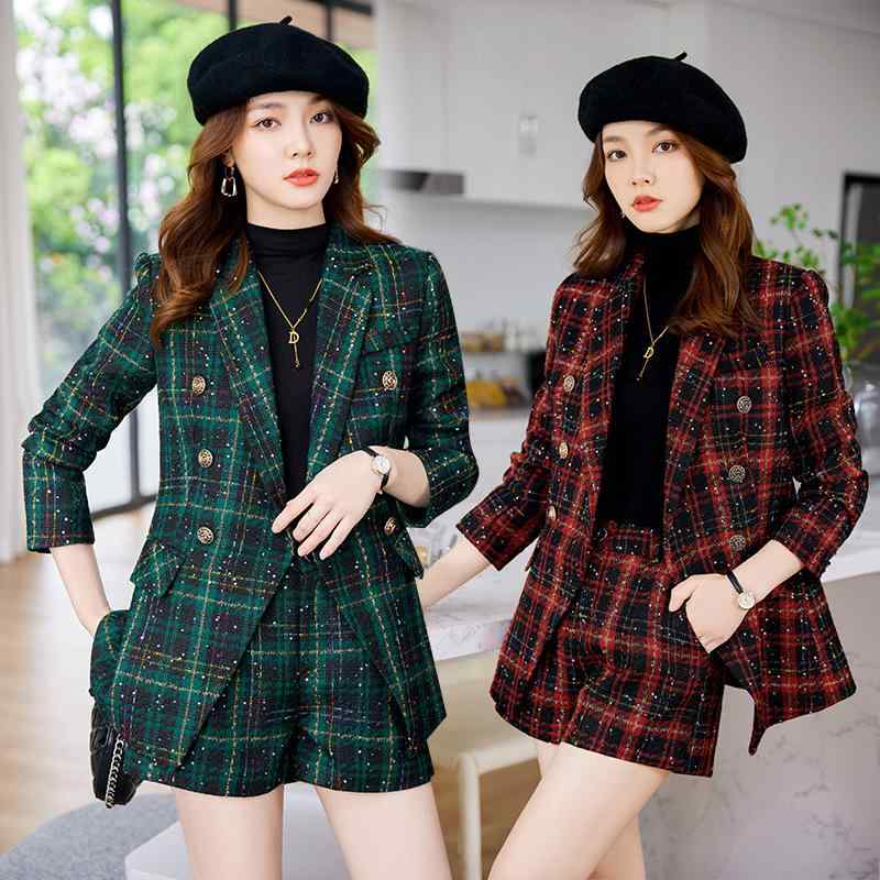 ・素材: ポリエステル、スパンデックス、ツイード・袖丈: 長袖・パンツ丈: ショートパンツ・スタイル: エレガント・カラー: グリーン、レッド・サイズ: S、M、L、XL、XXL、3XL、4XL、5XL