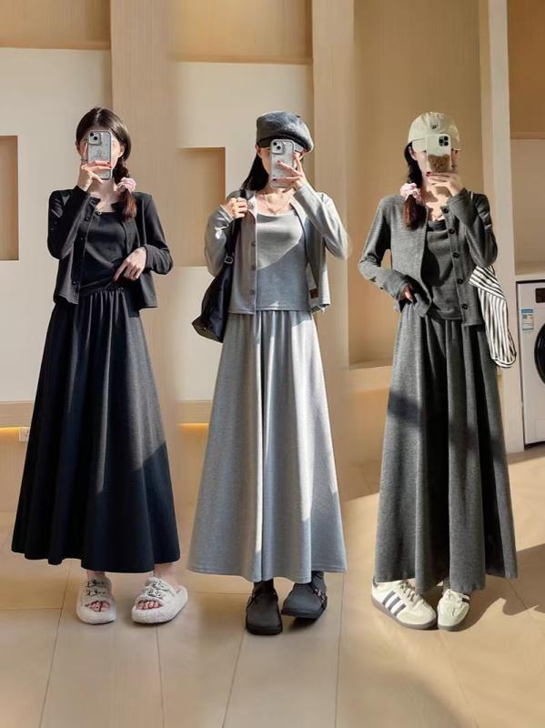 - 柄: 無地- スカート丈: ロング- スタイル: 通勤- カラー: ブラック、ダークグレー- サイズ: S、M、L、XL- 袖丈: 長袖- 袖: レギュラー袖- 生地: 粘胶纤维- 主な素材: 粘胶纤维、ポリエステル繊維- 主な素材の含有量: 30%以下- セット内容: スカート