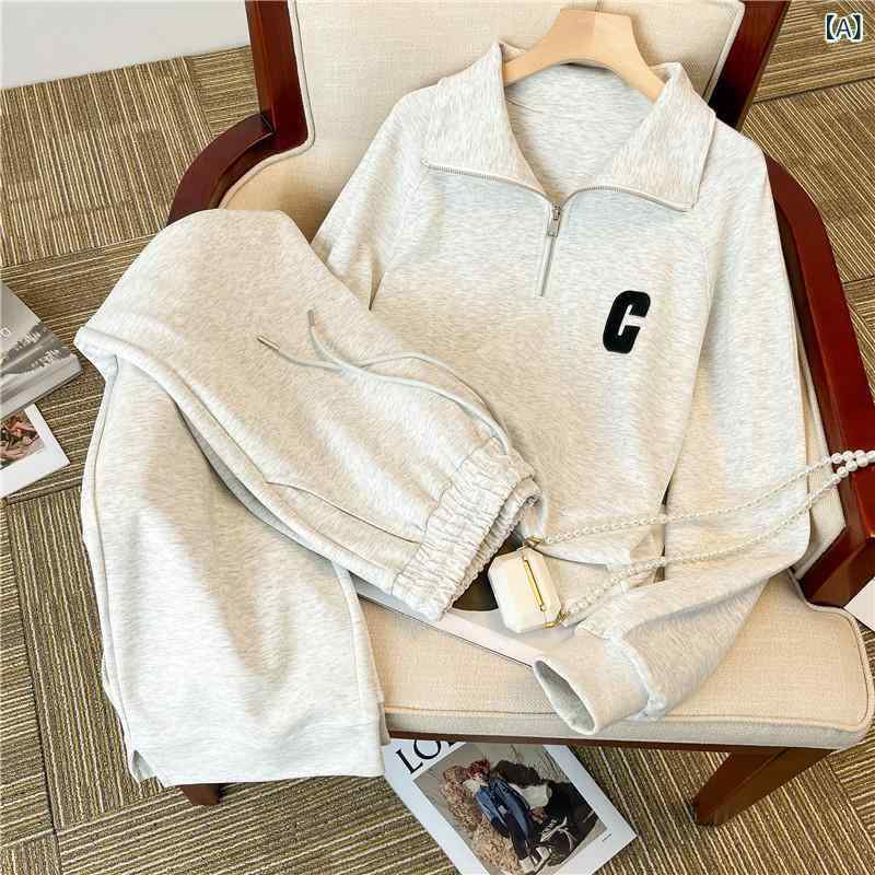 セットアップ レディース 大きいサイズ ポロ襟 カジュアル 運動着 スウェット 2点セット 長袖 トップス パンツ 無地 グレー ゆったり 普段使い 部屋着