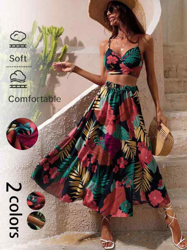 ワンピース レディース 春夏 セットアップ ノースリーブ ロングワンピース プリント柄 カジュアル 普段使い リゾート 伸縮性 ポリエステル ブルー L XL(4)