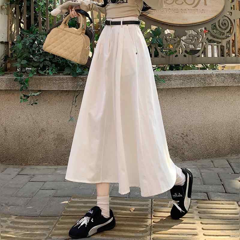 スカート レディース 春夏 Aライン フレアスカート ロングスカート ハイウエスト 白 無地 きれいめ か..