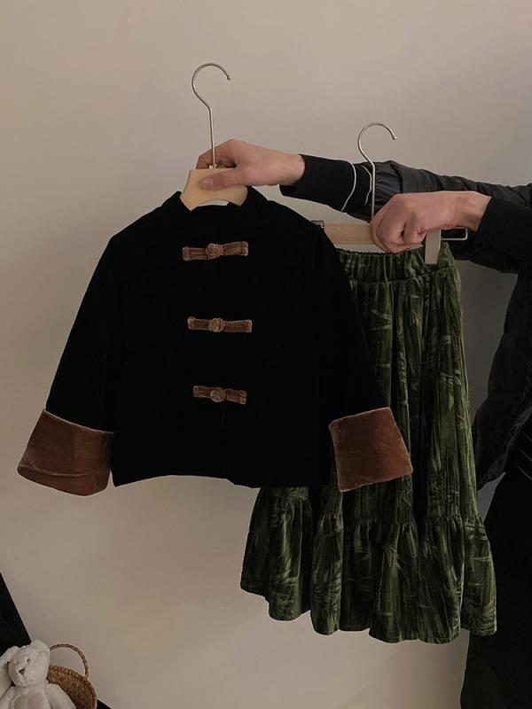 子供用セットアップ 秋冬 ベルベット ジャケット ＆ スカート 2点セット 女の子 韓国風 90cm 100cm 110cm 120cm 130cm 140cm 150cm