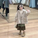 子供服 アウター 女の子 中綿入り コート & ベルベット スカート 秋冬 韓国風 キッズ ガールズ 防寒 厚手 ミドル丈 シングルブレスト ベージュ & グリーン & アイボリー 90 100 110 120 130 140cm