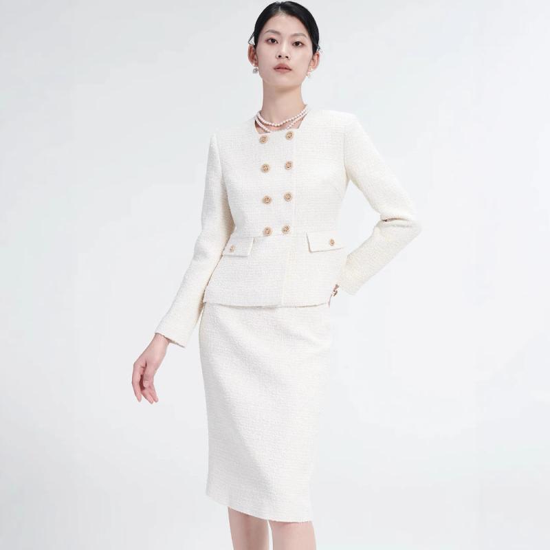セットアップ レディース 秋冬 ツイード ジャケット スカート ミモレ丈スカート 米白色 エレガント 上品 きれいめ 通勤